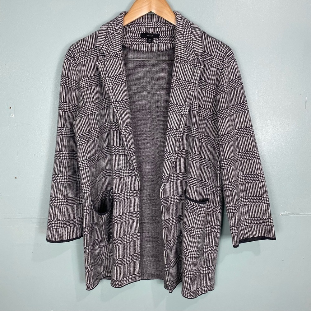 J Crew Sophie Open Front Sweater Blazer Glen Plaid Wool Blend Sz‎ M